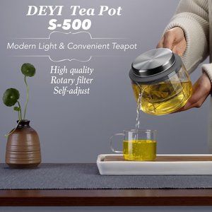 {DEYI} Rotary Filter Glass Tea Pot - 500ML